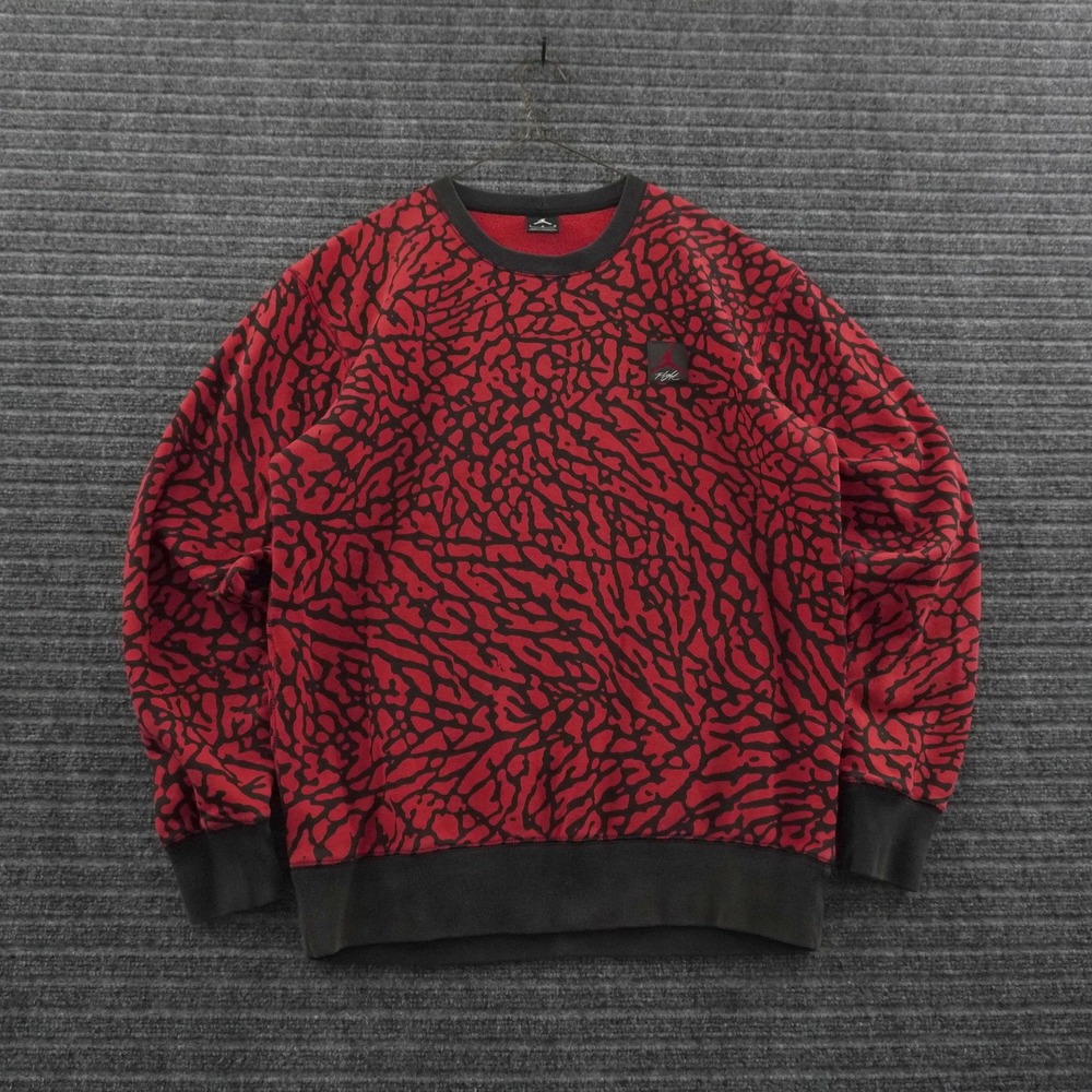 Jordan Flight Sweatshirt Mens L Red Elephant Print Jumpman Pullover